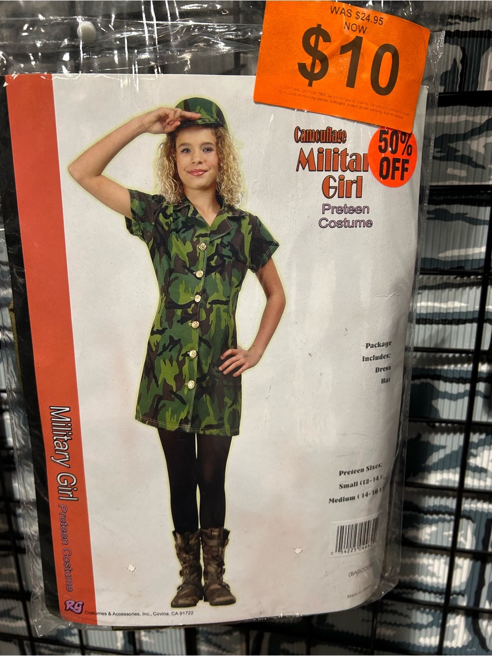 Camouflage Military Girl Costume Dress & Cap - Green